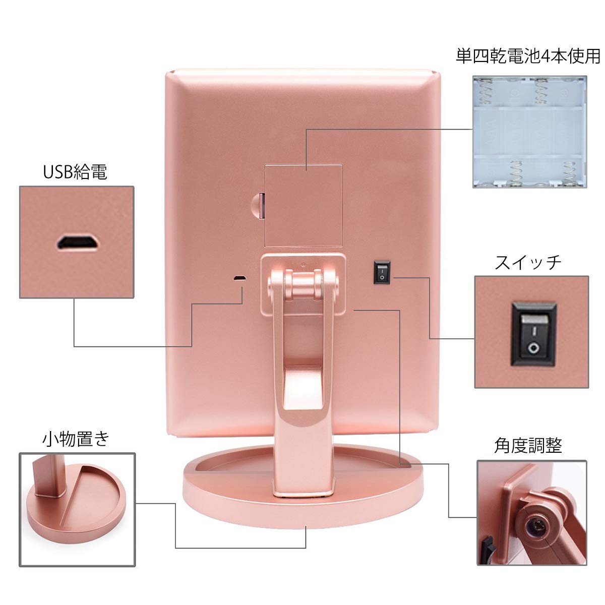 Amazon.co.jp: WEILY LED化粧鏡 卓上鏡 三面鏡 折りたたみ式 2倍＆3倍
